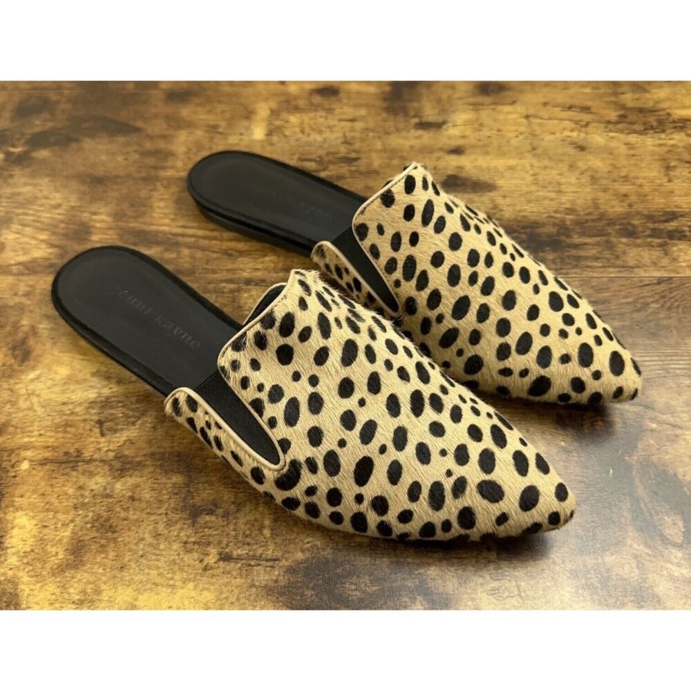 Jenni Kayne Cheetah Print Mules Size 39 Pony Hair Slip On Pointed Toe Flats - Picture 1 of 16